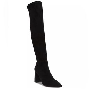 Black Pointed-Toe Block Heel Wild Pair Eileene Over the Knee Boots